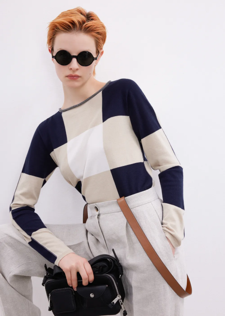 femei R802G216 Pulover cu carouri jacquard de mătase, în amestec de cașmir Armani