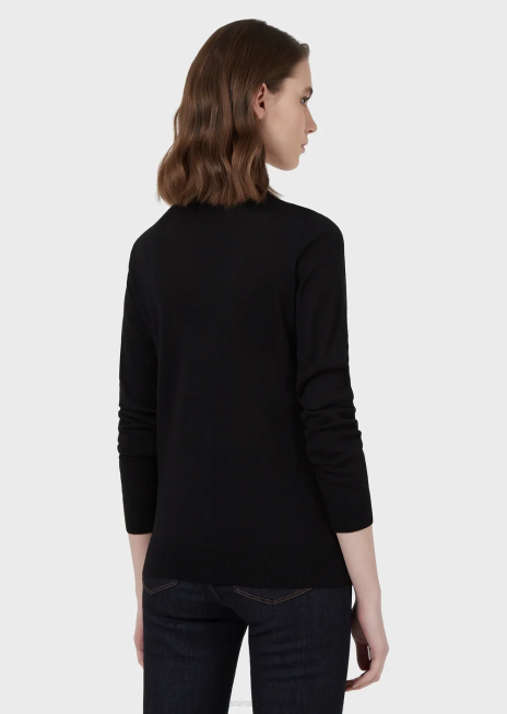 femei R802G217 pulover cu gâtul turn din pură lână virgină Armani negru