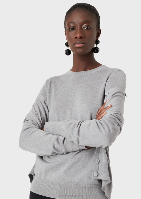 femei R802G218 pulover cu gâtul turn din pură lână virgină Armani gri melange