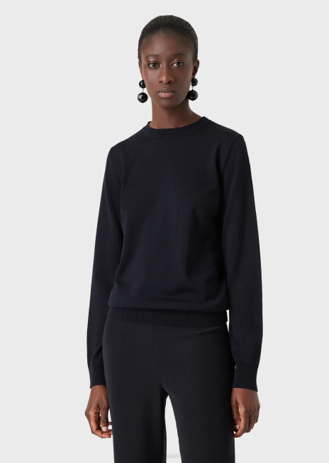 femei R802G219 pulover cu gâtul turn din pură lână virgină Armani albastru