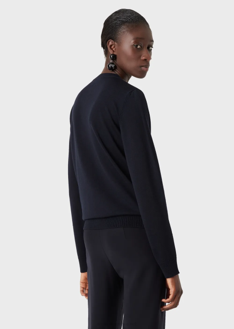 femei R802G219 pulover cu gâtul turn din pură lână virgină Armani albastru