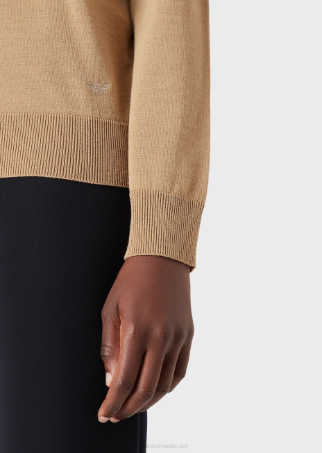 femei R802G220 pulover cu gâtul turn din pură lână virgină Armani cămilă