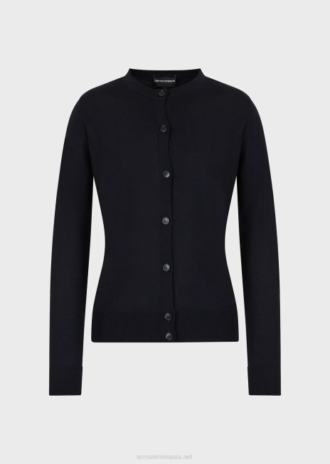 femei R802G224 cardigan pur din lână virgină Armani albastru marin
