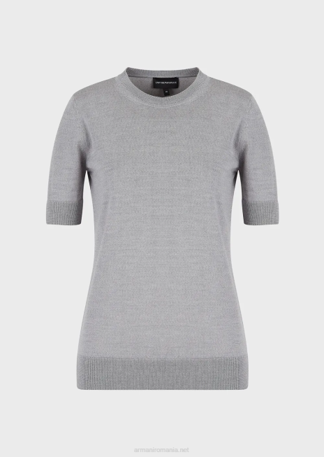 femei R802G228 pulover cu gâtul turn din pură lână virgină Armani gri melange