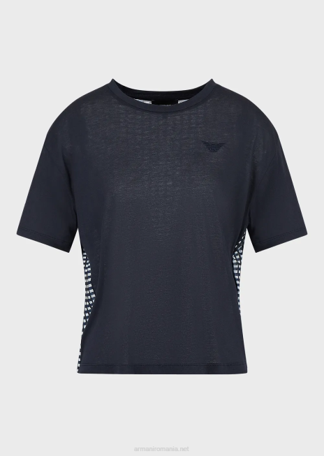 femei R802G426 tricou din jerse elastic organic cu imprimeu la spate Armani albastru marin
