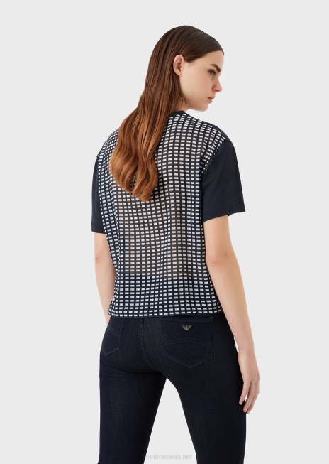 femei R802G426 tricou din jerse elastic organic cu imprimeu la spate Armani albastru marin