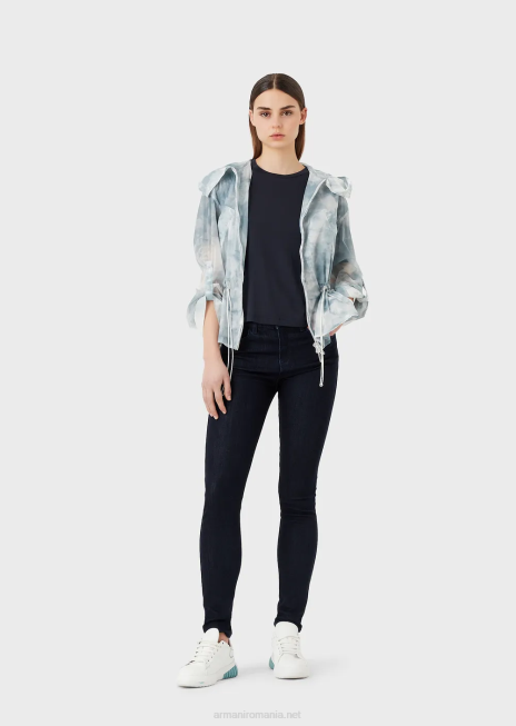 femei R802G426 tricou din jerse elastic organic cu imprimeu la spate Armani albastru marin