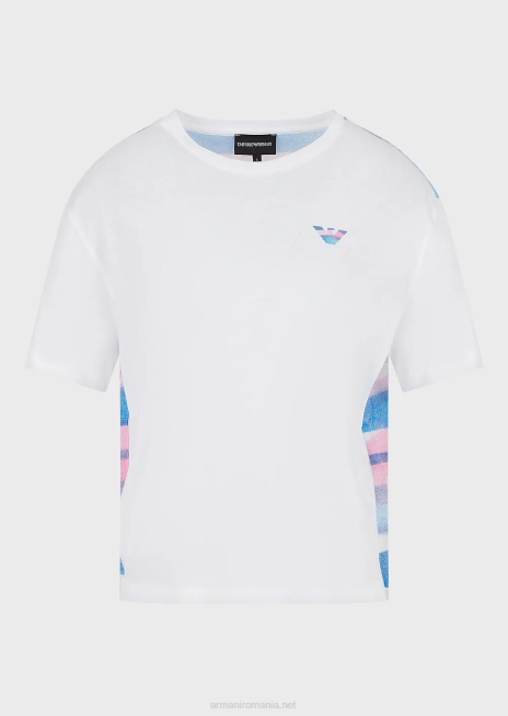 femei R802G427 tricou din jerse elastic organic cu imprimeu la spate Armani multicolor