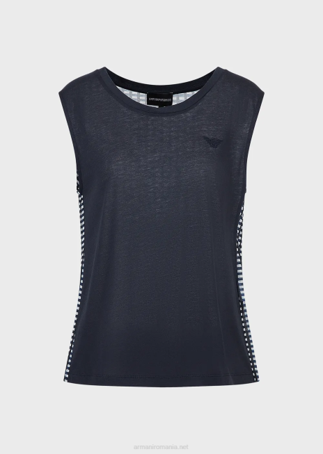 femei R802G428 Maieu moale din jerseu organic, cu logo și imprimeu pe spate Armani albastru