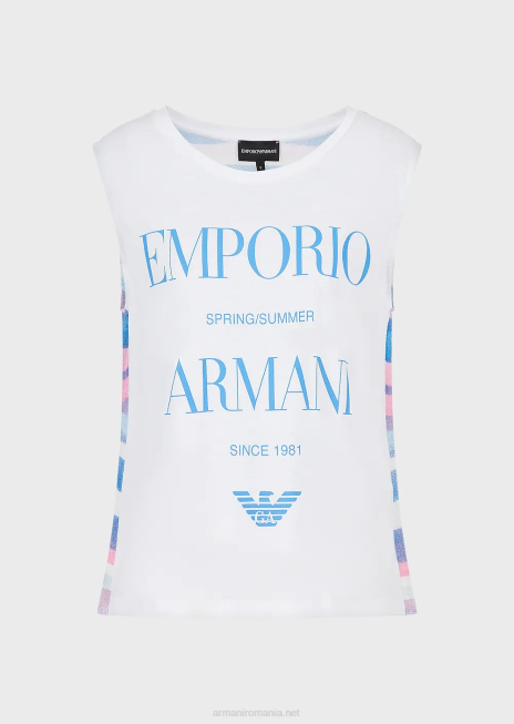 femei R802G429 Maieu moale din jerseu organic, cu logo și imprimeu pe spate Armani model