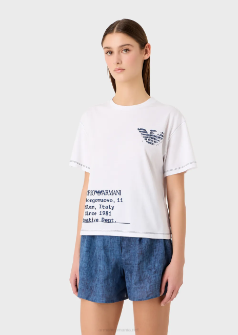 femei R802G433 Tricou mare capsulă din jerseu ușor cu broderie logo și vultur batik Armani alb