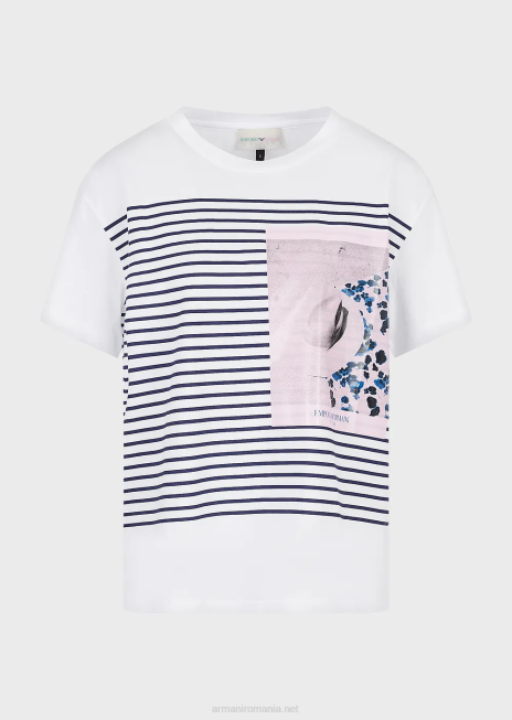 femei R802G435 Tricou din jerseu ușor imprimat colecția capsule mare Armani in dungi