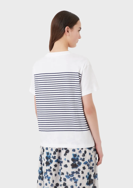 femei R802G435 Tricou din jerseu ușor imprimat colecția capsule mare Armani in dungi