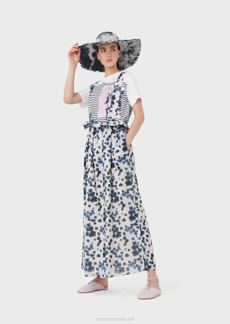 femei R802G435 Tricou din jerseu ușor imprimat colecția capsule mare Armani in dungi