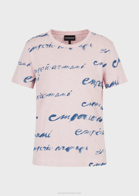 femei R802G437 tricou din jerseu slub cu imprimeu cu logo Armani roz