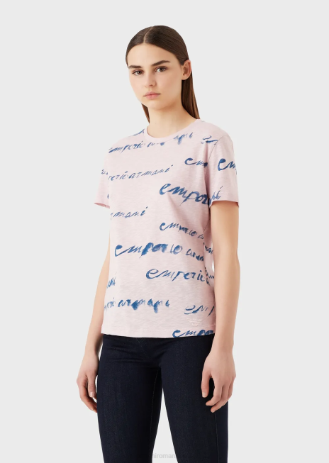 femei R802G437 tricou din jerseu slub cu imprimeu cu logo Armani roz