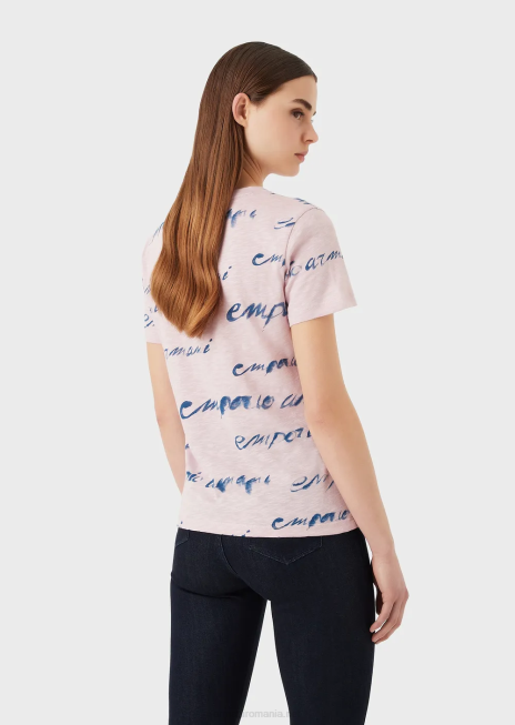 femei R802G437 tricou din jerseu slub cu imprimeu cu logo Armani roz