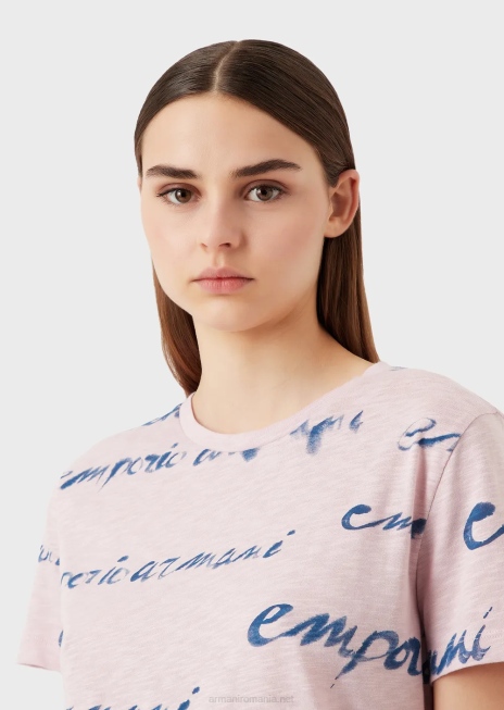 femei R802G437 tricou din jerseu slub cu imprimeu cu logo Armani roz