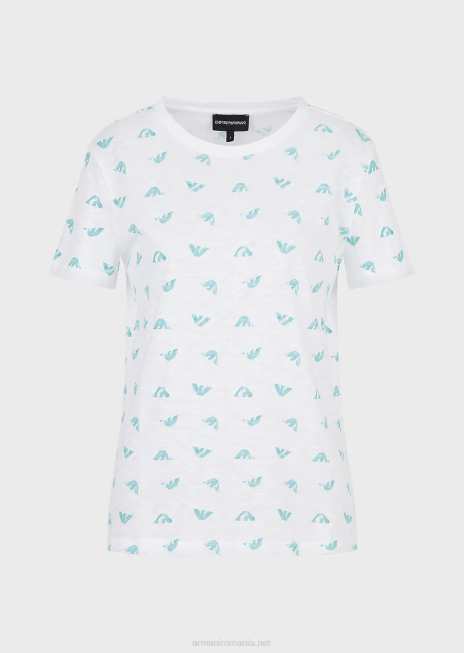 femei R802G438 tricou din jerseu slub cu imprimeu cu logo Armani alb