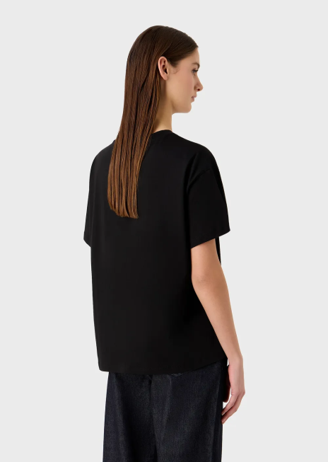 femei R802G439 tricou ușor din jerseu organic cu plasture cu logo-ul colecției Armani negru