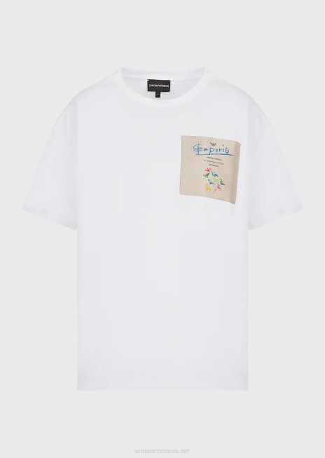 femei R802G440 tricou ușor din jerseu organic cu plasture cu logo-ul colecției Armani alb