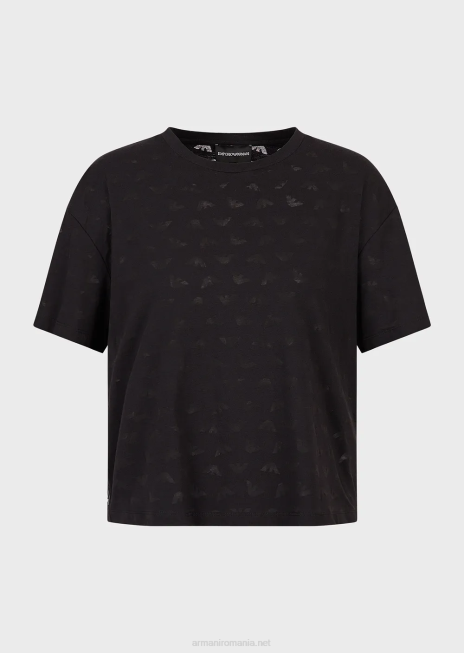 femei R802G445 tricou cu vultur din jerseu devore, travel essentials Armani negru