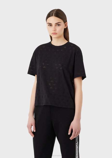 femei R802G445 tricou cu vultur din jerseu devore, travel essentials Armani negru