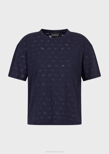 femei R802G446 tricou cu vultur din jerseu devore, travel essentials Armani albastru marin