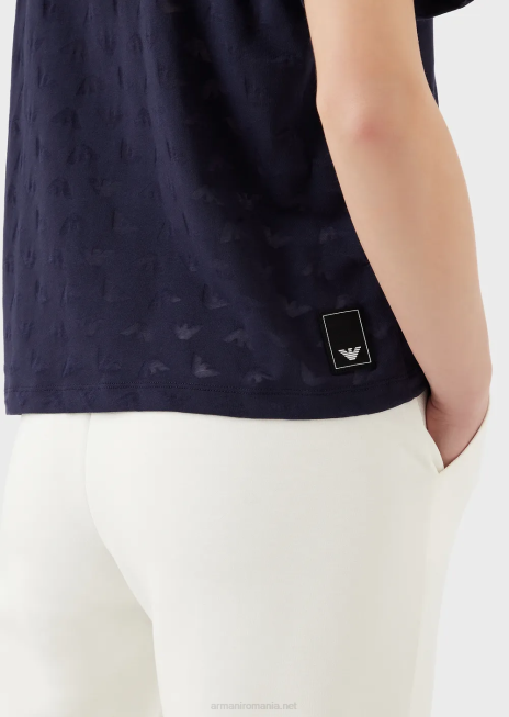 femei R802G446 tricou cu vultur din jerseu devore, travel essentials Armani albastru marin