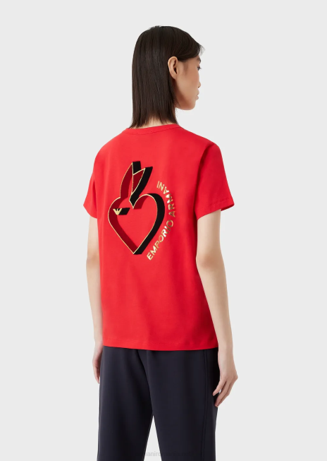 femei R802G447 tricou din jerseu cu broderie iepure supradimensionata Armani roșu