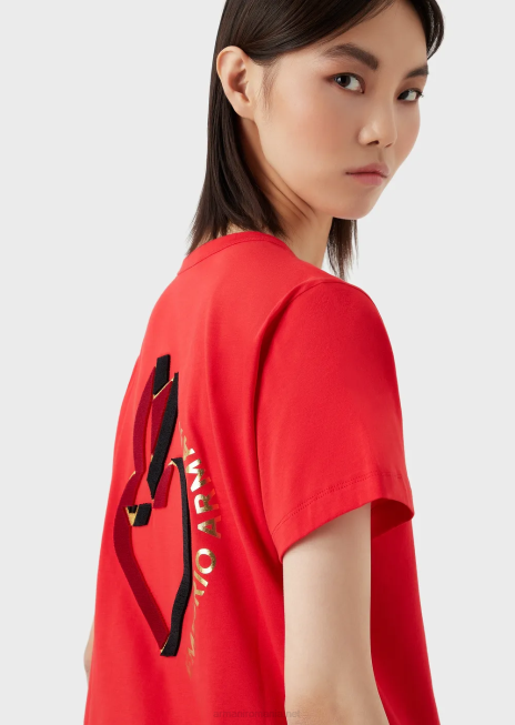 femei R802G447 tricou din jerseu cu broderie iepure supradimensionata Armani roșu