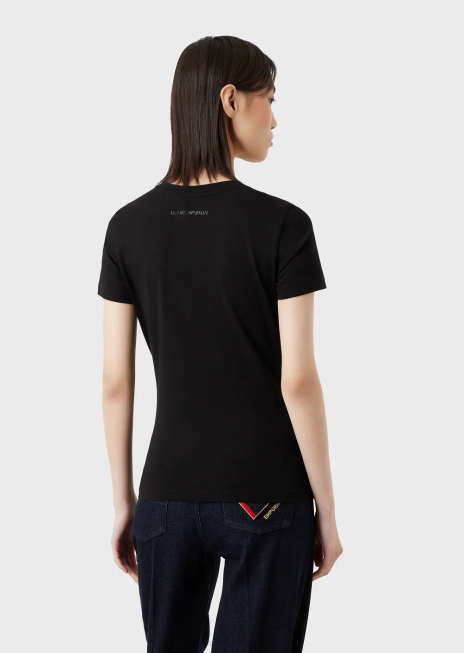 femei R802G448 tricou din jerseu stretch cu broderie Armani negru