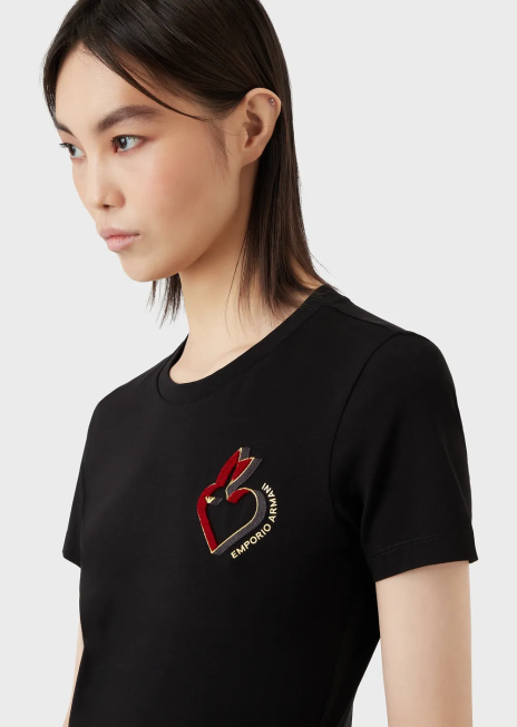 femei R802G448 tricou din jerseu stretch cu broderie Armani negru