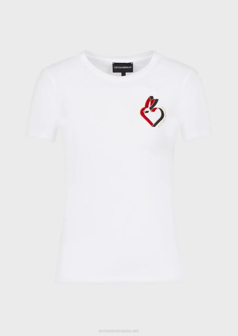 femei R802G449 tricou din jerseu stretch cu broderie Armani alb