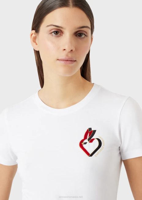 femei R802G449 tricou din jerseu stretch cu broderie Armani alb