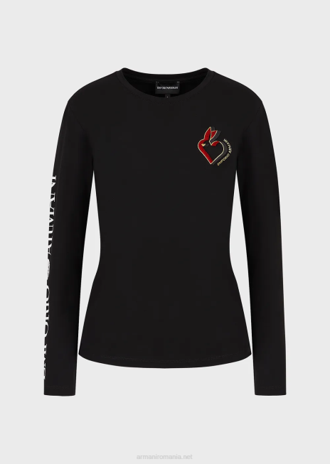 femei R802G451 pulover din jerseu elastic cu inscripții și broderie Armani negru