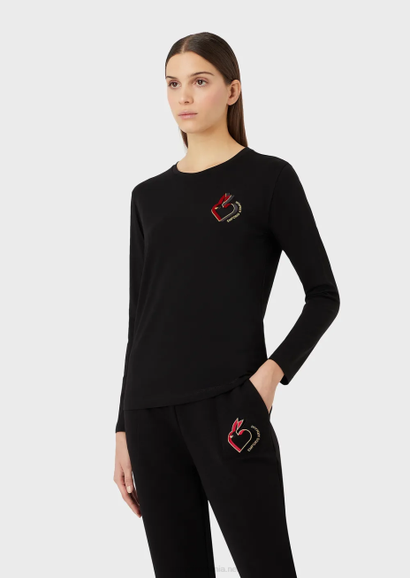 femei R802G451 pulover din jerseu elastic cu inscripții și broderie Armani negru