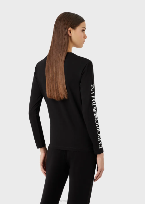 femei R802G451 pulover din jerseu elastic cu inscripții și broderie Armani negru