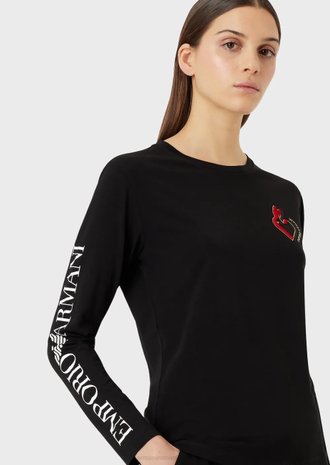 femei R802G451 pulover din jerseu elastic cu inscripții și broderie Armani negru