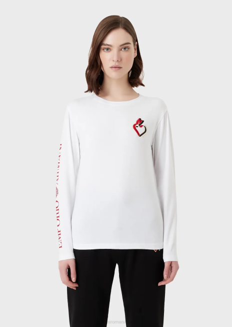 femei R802G452 pulover din jerseu elastic cu inscripții și broderie Armani alb