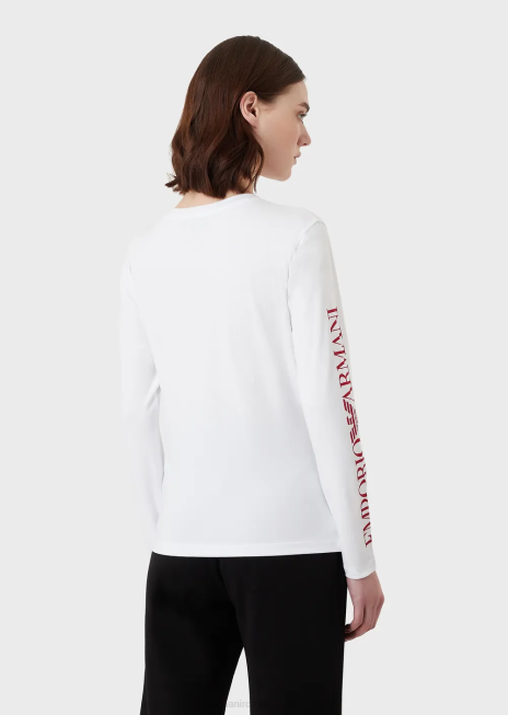 femei R802G452 pulover din jerseu elastic cu inscripții și broderie Armani alb