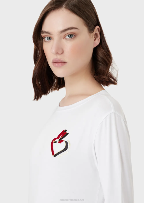 femei R802G452 pulover din jerseu elastic cu inscripții și broderie Armani alb