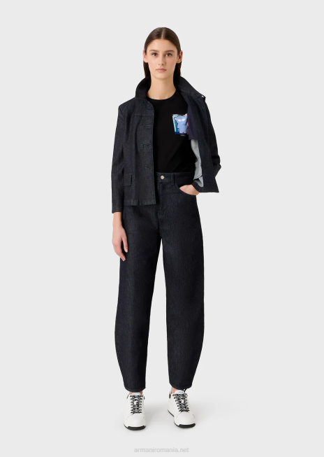 femei R802G453 tricou din jerseu stretch cu imprimeu manga urs Armani negru