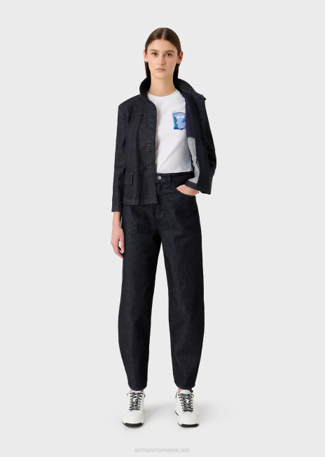 femei R802G454 tricou din jerseu stretch cu imprimeu manga urs Armani alb