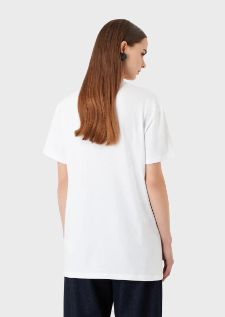 femei R802G456 tricou supradimensionat din jerseu organic, cu imprimeu via borgonuovo Armani alb