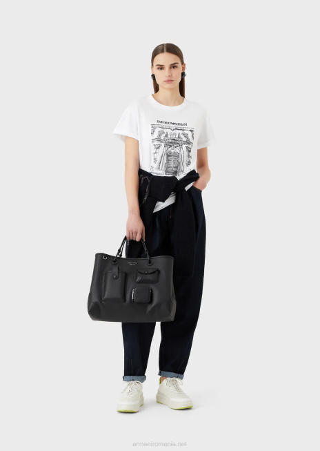 femei R802G456 tricou supradimensionat din jerseu organic, cu imprimeu via borgonuovo Armani alb