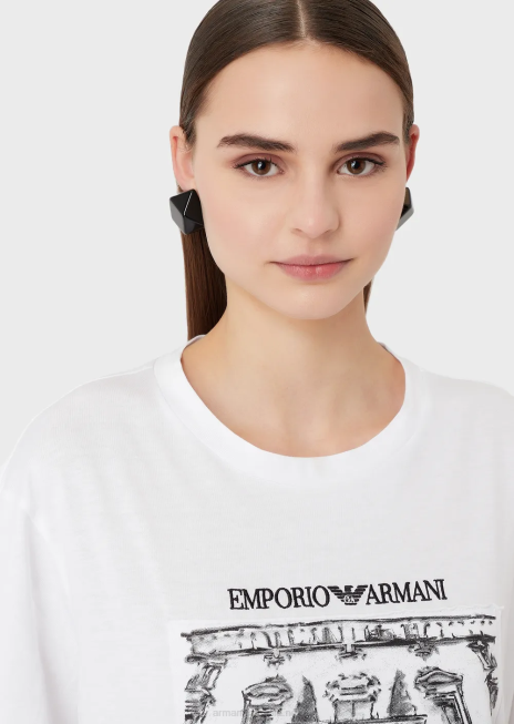femei R802G456 tricou supradimensionat din jerseu organic, cu imprimeu via borgonuovo Armani alb