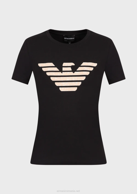 femei R802G457 tricou din jerseu stretch cu model de vultur supradimensionat Armani negru