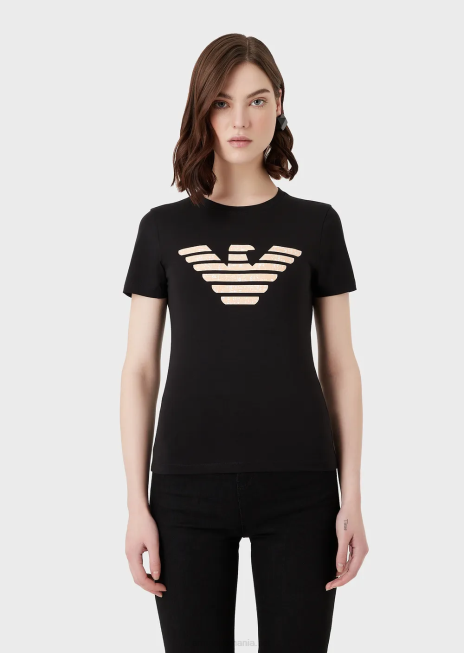 femei R802G457 tricou din jerseu stretch cu model de vultur supradimensionat Armani negru