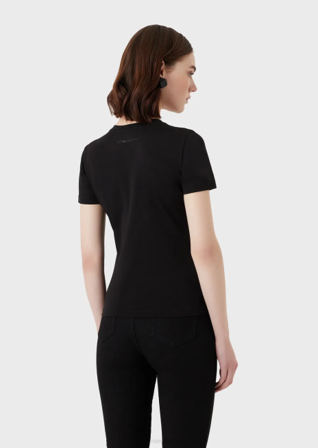 femei R802G457 tricou din jerseu stretch cu model de vultur supradimensionat Armani negru